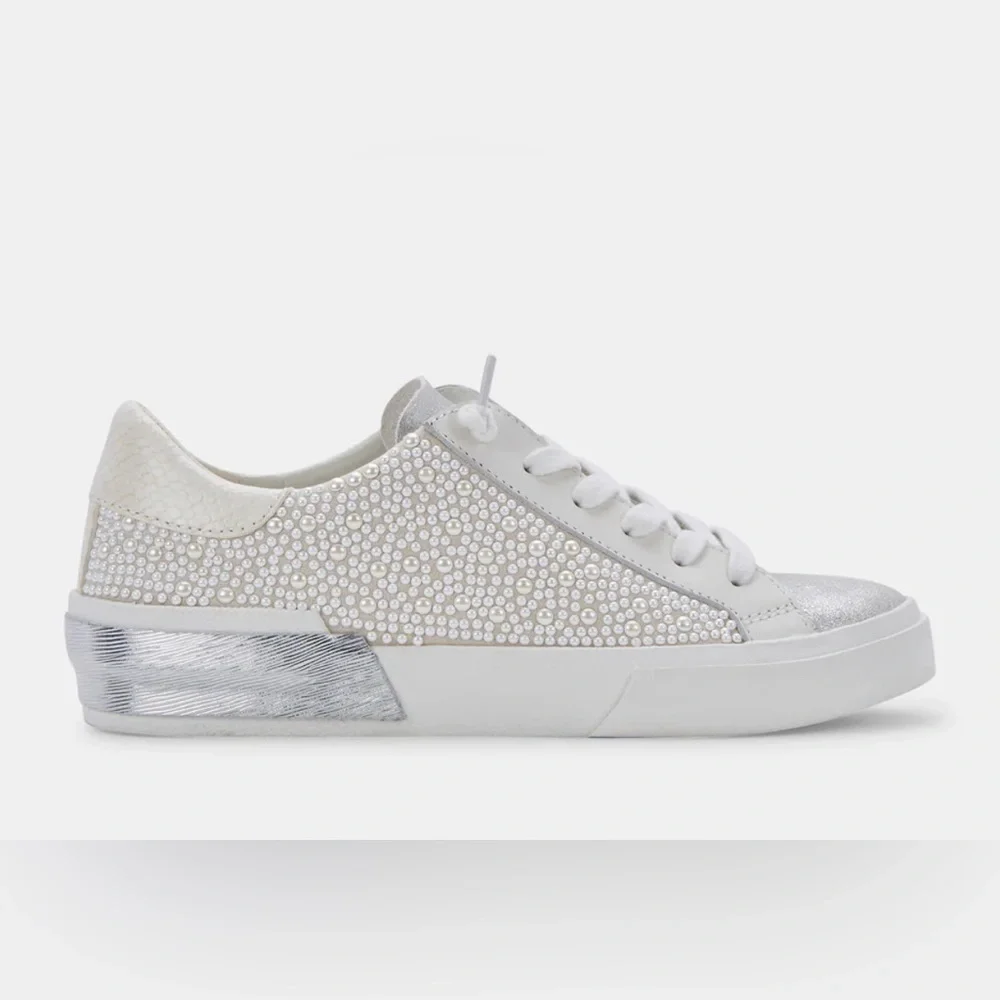 Dolce Vita White Silver Embellished Low-Top Sneakers